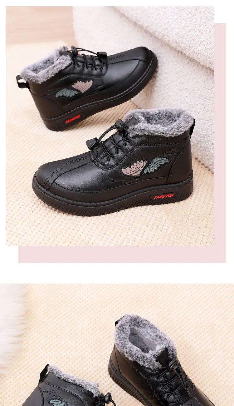 Winter New Old Beijing Cloth Shoes Women's Cotton Shoes Leather Waterproof Warm Boots Casual fleece-lined Thickened Mother Cotton Boots — feature 21