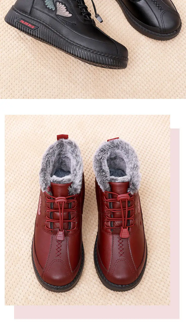 Winter New Old Beijing Cloth Shoes Women's Cotton Shoes Leather Waterproof Warm Boots Casual fleece-lined Thickened Mother Cotton Boots — feature 22