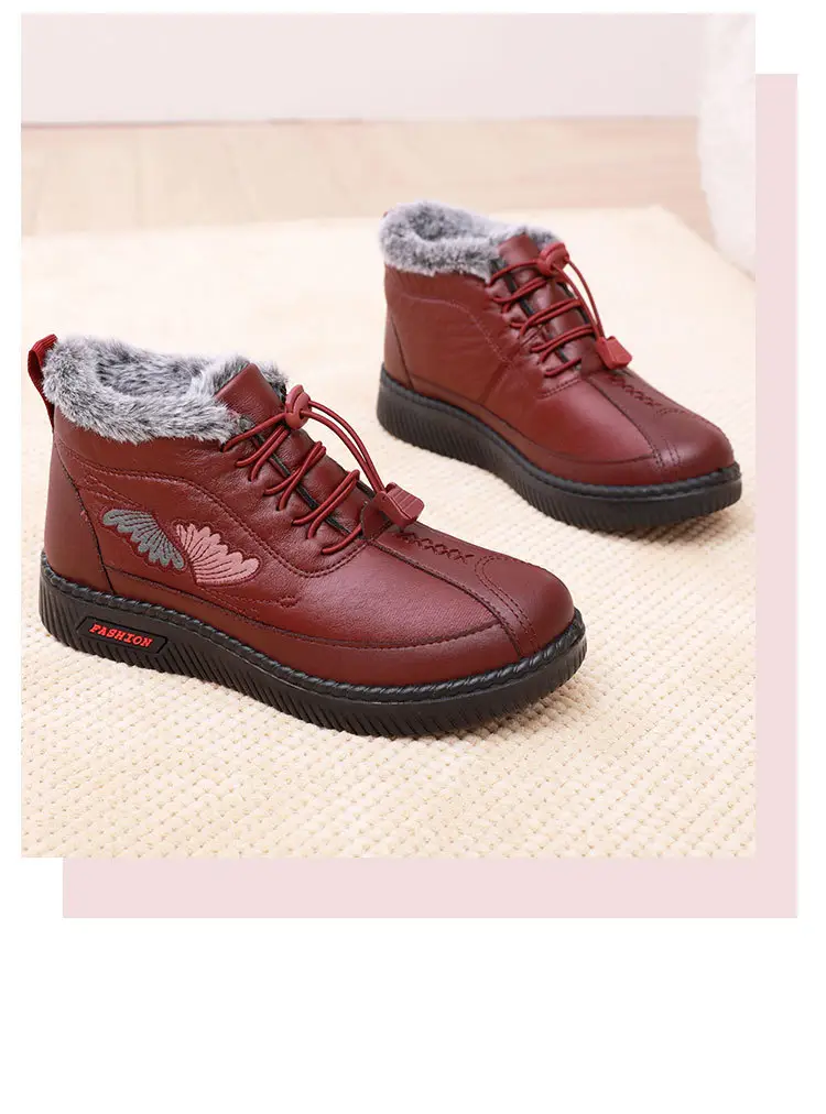 Winter New Old Beijing Cloth Shoes Women's Cotton Shoes Leather Waterproof Warm Boots Casual fleece-lined Thickened Mother Cotton Boots — feature 24