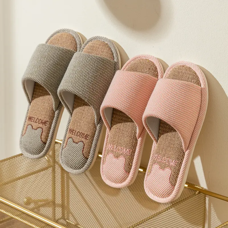 Linen Slippers Women's Summer Indoor Household Non-slip Home Floor Four Seasons Couple's Cotton Linen Slippers Men's