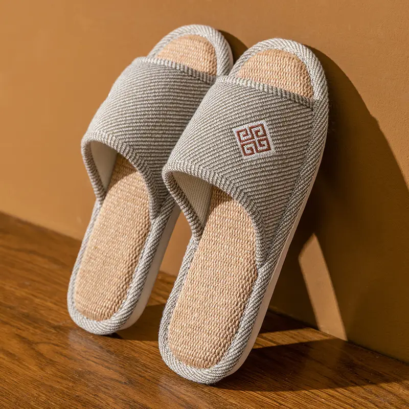 Linen Slippers Women's Summer Indoor Household Non-slip Home Floor Four Seasons Couple's Cotton Linen Slippers Men's