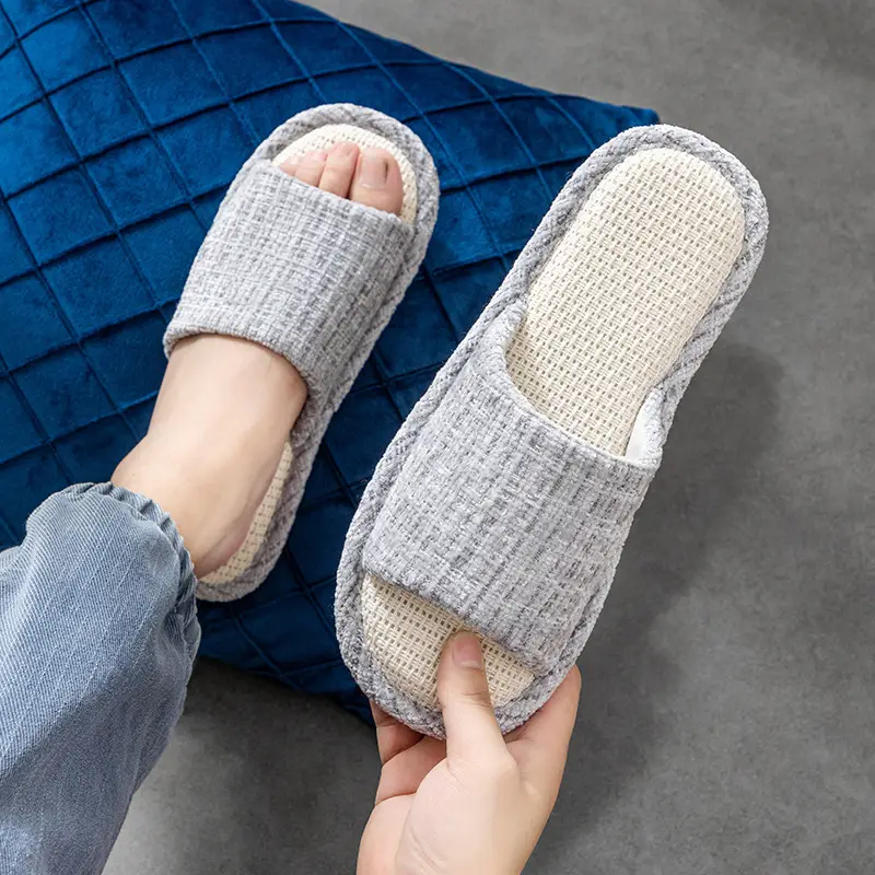 Linen Slippers Women's Summer Indoor Household Non-slip Home Floor Four Seasons Couple's Cotton Linen Slippers Men's