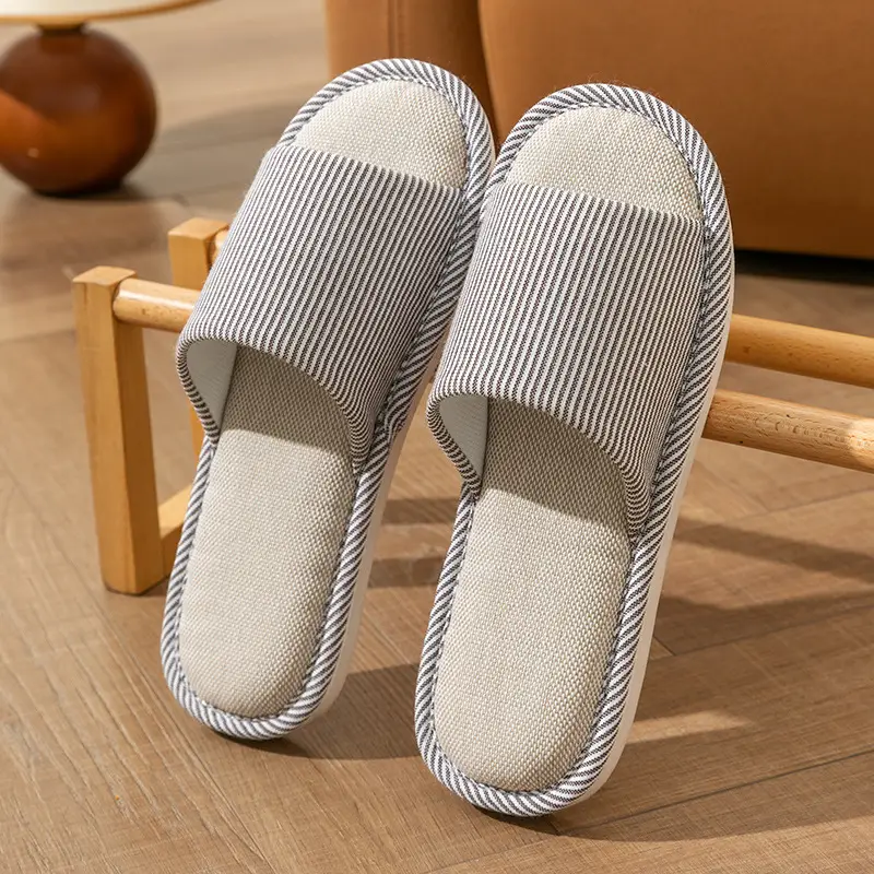 Linen Slippers Women's Summer Indoor Household Non-slip Home Floor Four Seasons Couple's Cotton Linen Slippers Men's