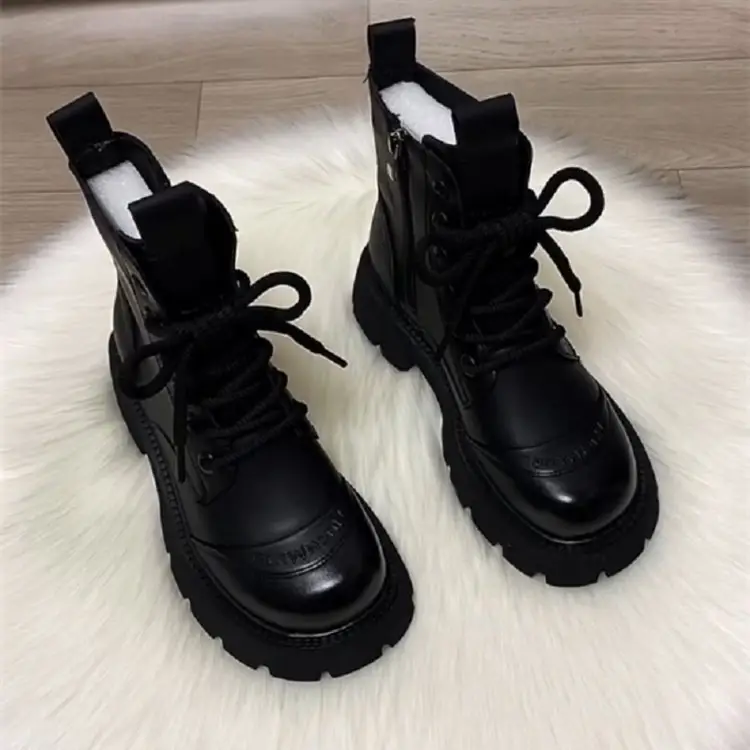 Women's Brown Leather Combat Boots with Thick Rubber Sole — feature 14