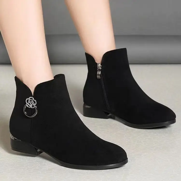 Women's Black Frosted Leather Ankle Boots 2024
