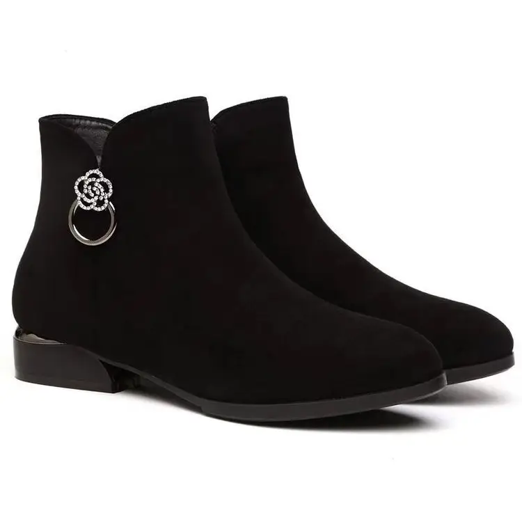 Women's Black Frosted Leather Ankle Boots 2024