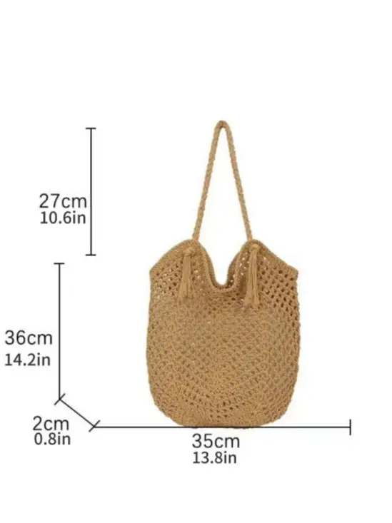 Women's Handmade Woven Straw Tote Bag Beige - Image 9