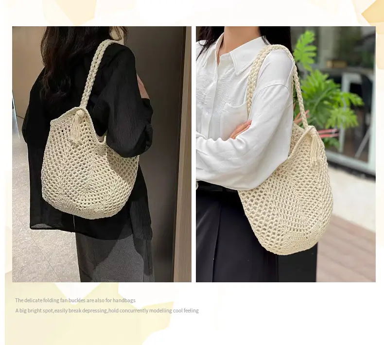 Women's Handmade Woven Straw Tote Bag Beige — feature 8