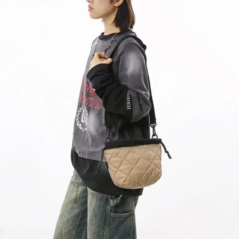 Women's Quilted Crossbody Bag Beige Black Winter Travel - Image 6