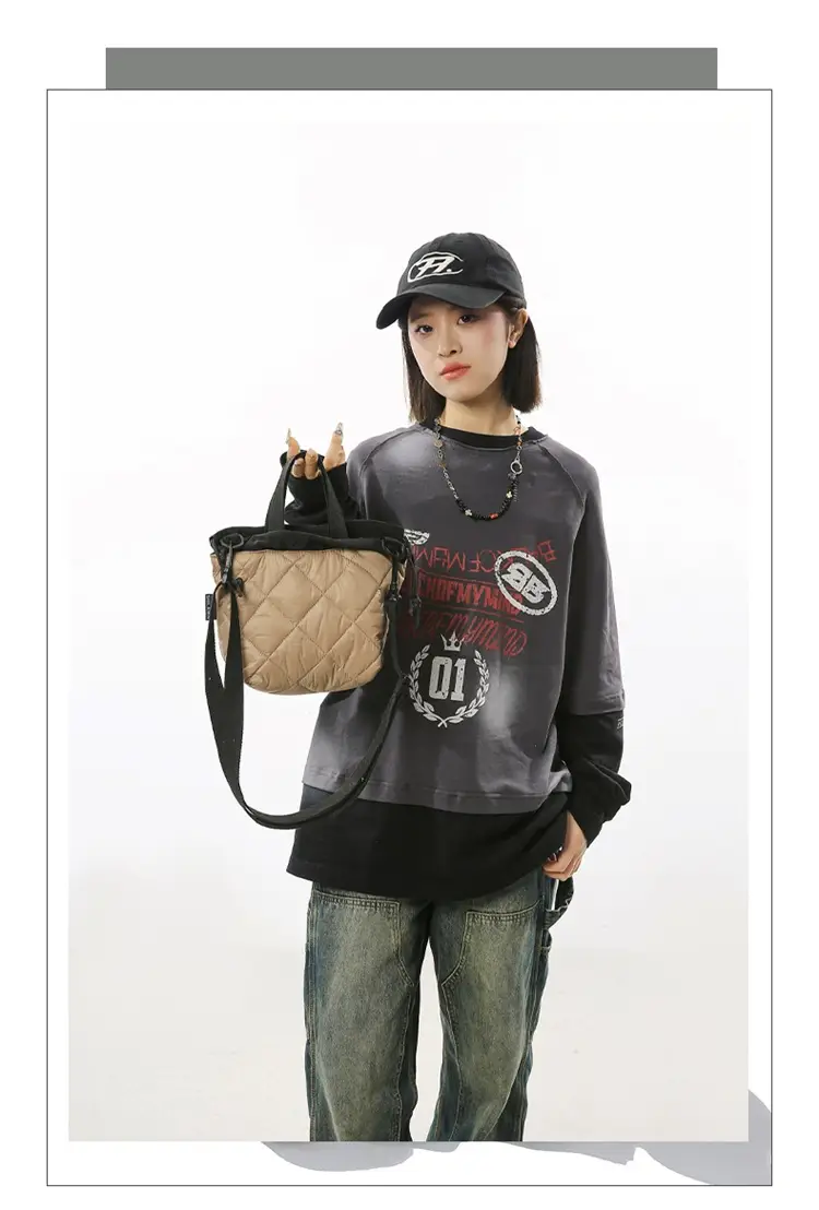 Women's Quilted Crossbody Bag Beige Black Winter Travel — feature 5