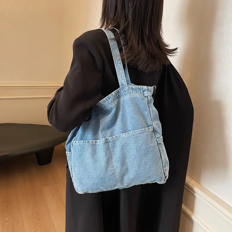 Denim Casual Tote Bag Large Capacity Korean Style - Image 4