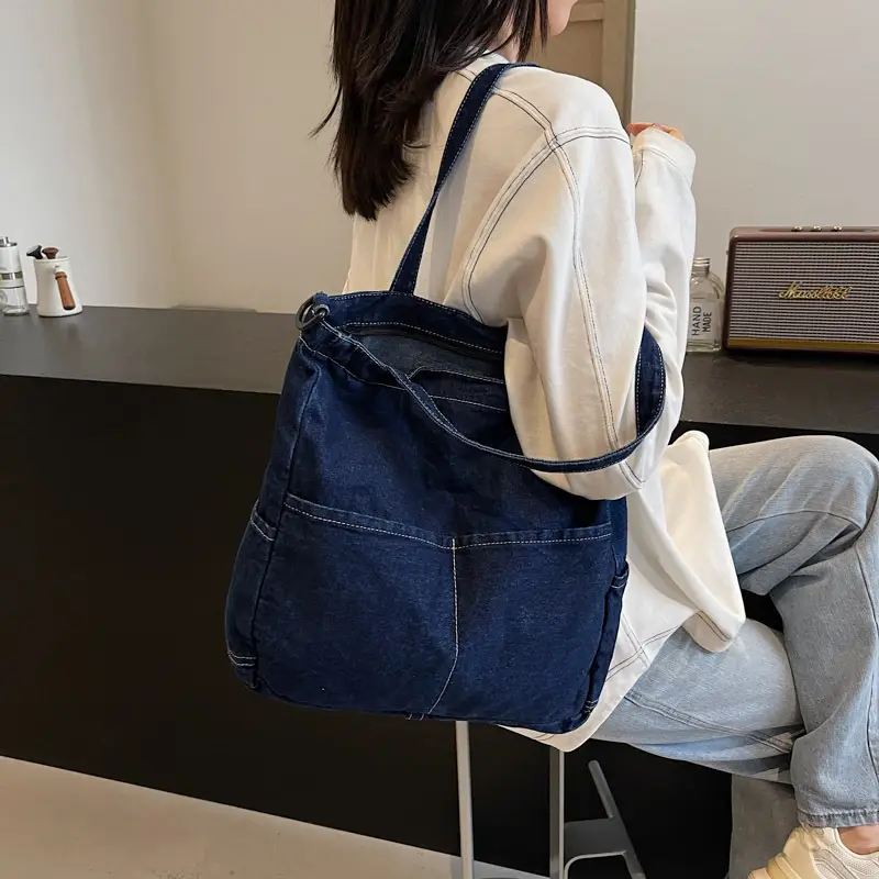 Denim Casual Tote Bag Large Capacity Korean Style - Image 5