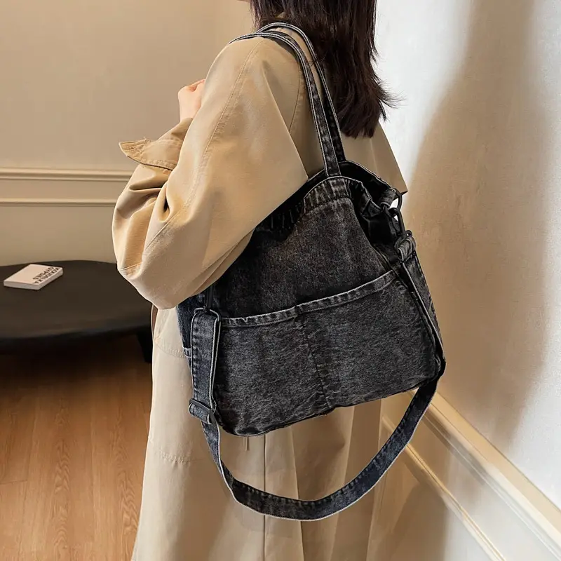 Denim Casual Tote Bag Large Capacity Korean Style - Image 6