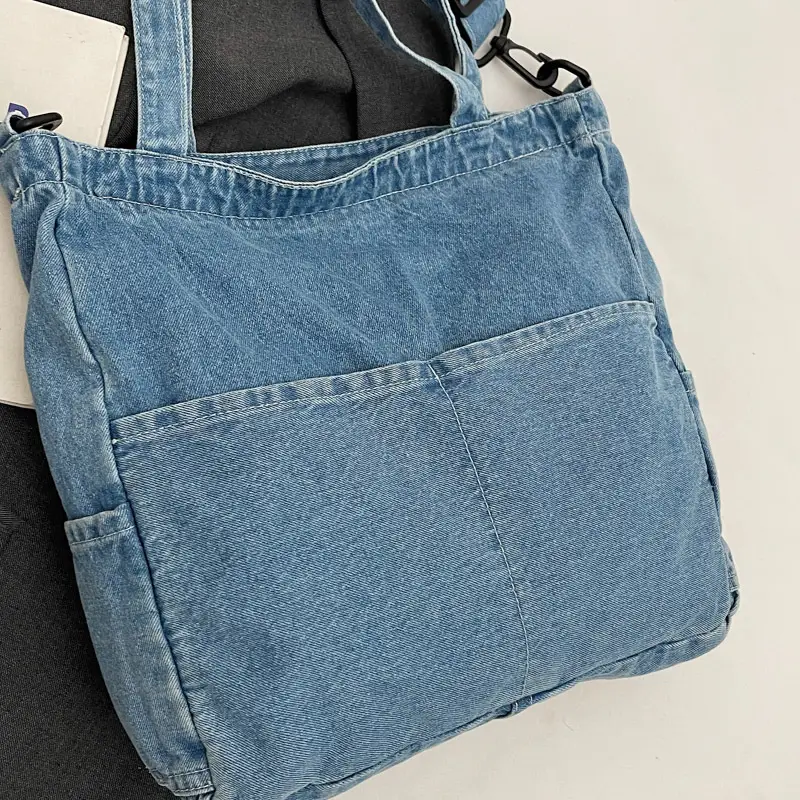 Denim Casual Tote Bag Large Capacity Korean Style - Image 7