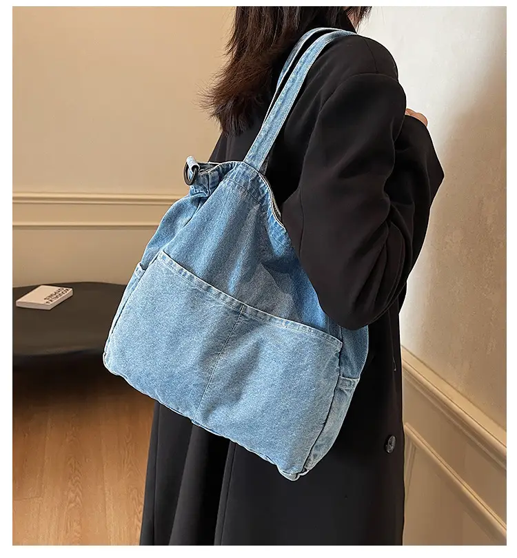 Denim Casual Tote Bag Large Capacity Korean Style — feature 1