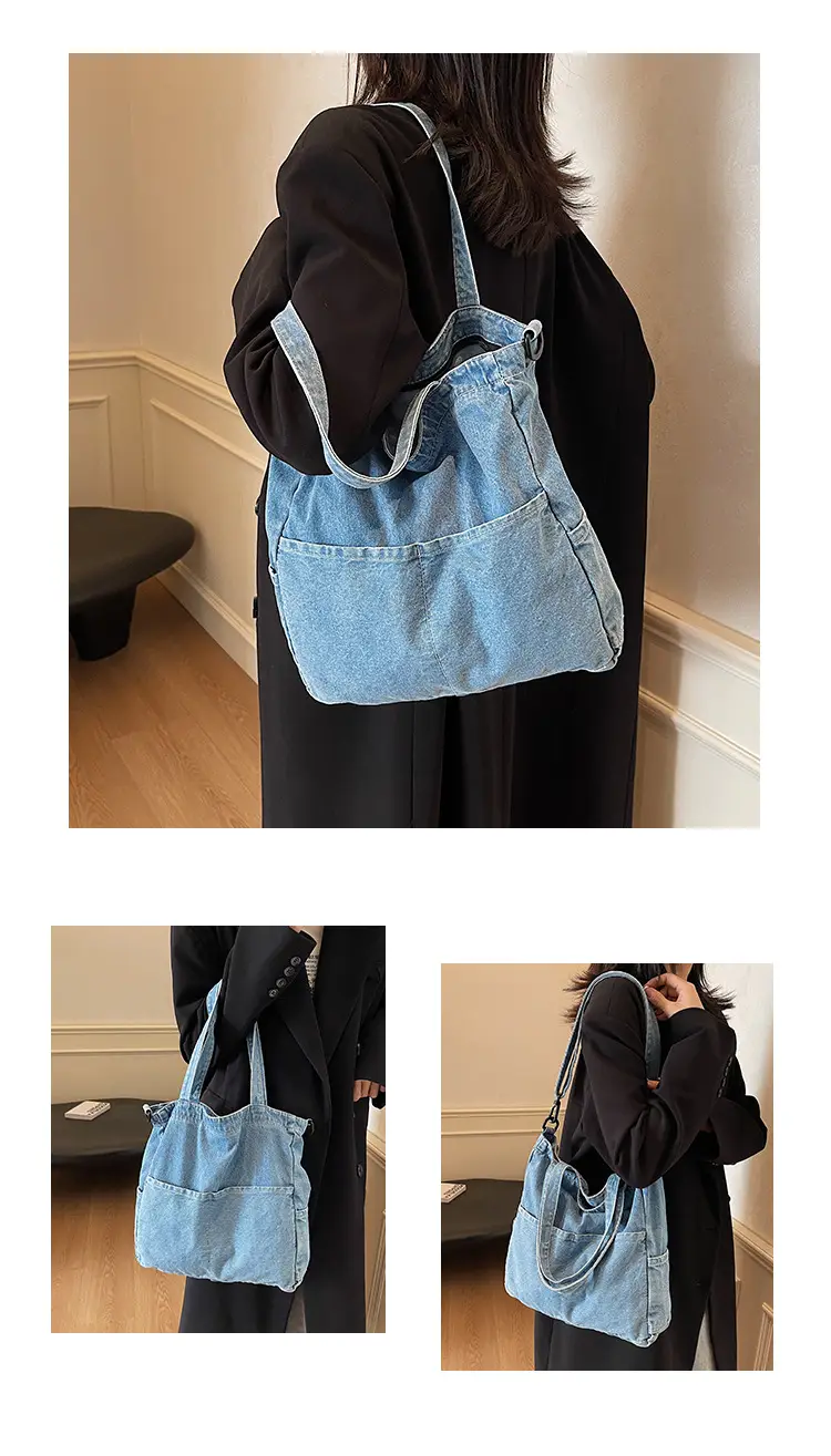 Denim Casual Tote Bag Large Capacity Korean Style — feature 10