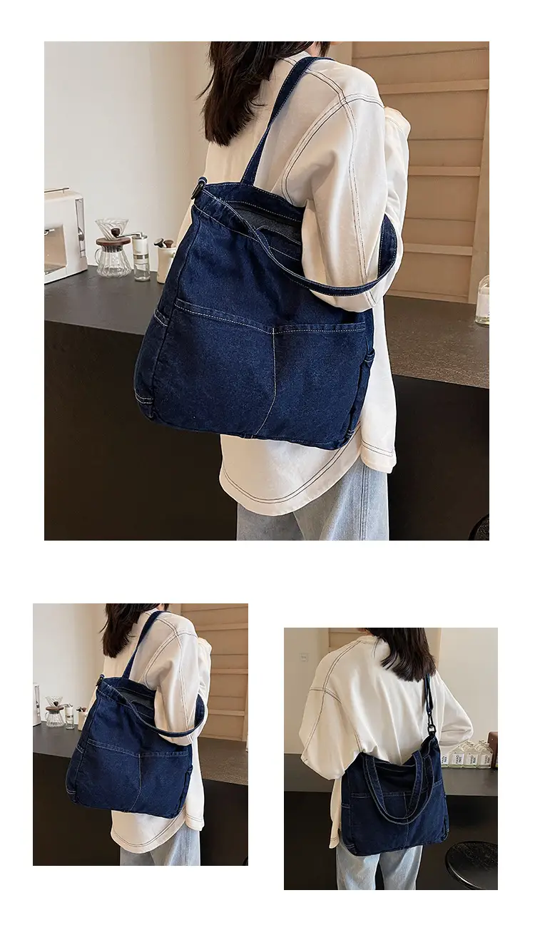 Denim Casual Tote Bag Large Capacity Korean Style — feature 11