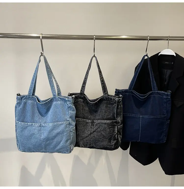 Denim Casual Tote Bag Large Capacity Korean Style — feature 12