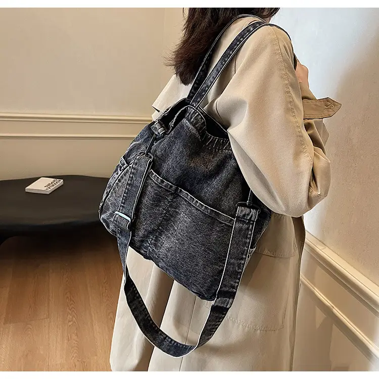 Denim Casual Tote Bag Large Capacity Korean Style — feature 14