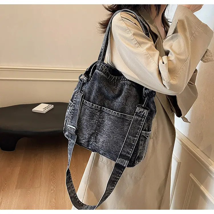 Denim Casual Tote Bag Large Capacity Korean Style — feature 15