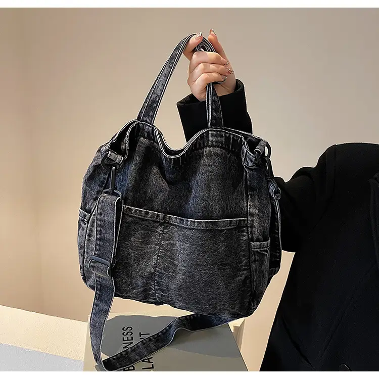 Denim Casual Tote Bag Large Capacity Korean Style — feature 16