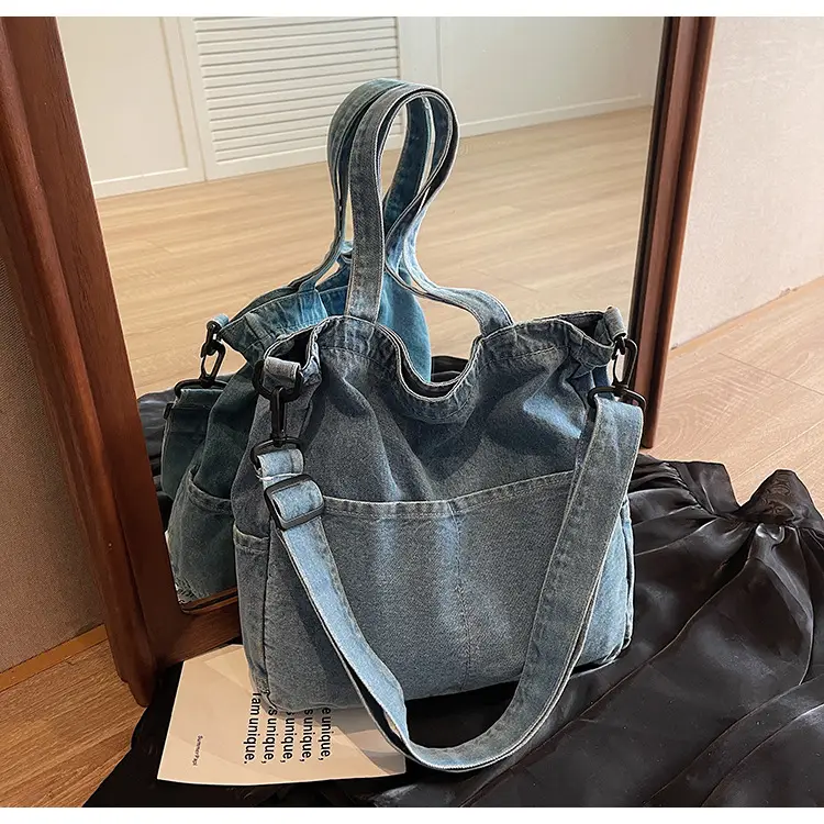 Denim Casual Tote Bag Large Capacity Korean Style — feature 21