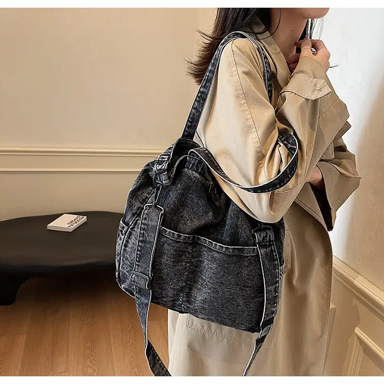 Denim Casual Tote Bag Large Capacity Korean Style — feature 23