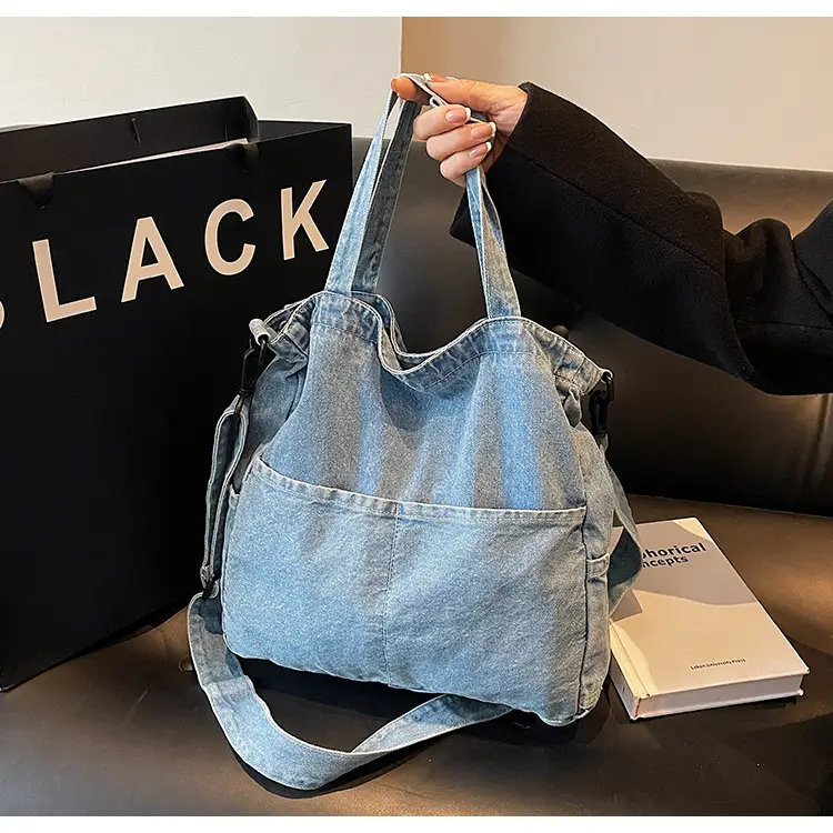 Denim Casual Tote Bag Large Capacity Korean Style — feature 38