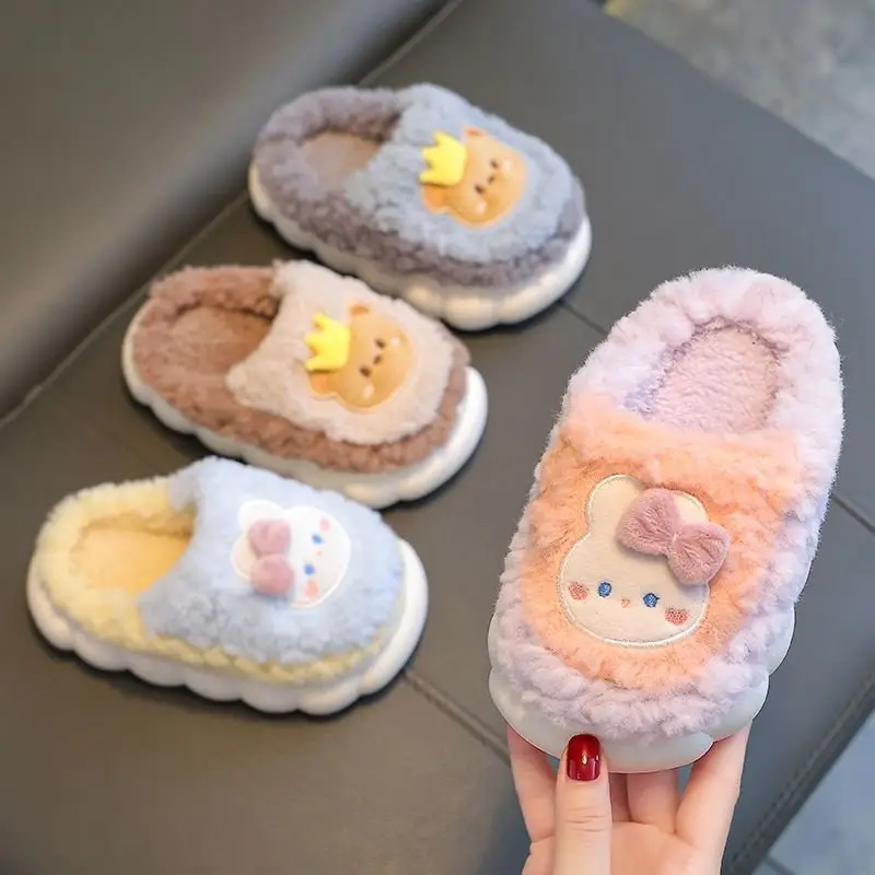 Children's Cotton Slippers Winter 2026 New Indoor Girls' Fur Slippers with Heel Boys' Baby Non-Slip Warm Home Shoes - Image 11