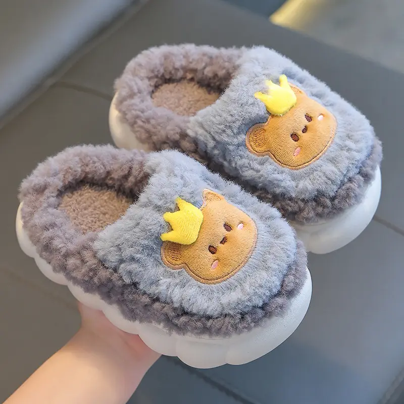 Children's Cotton Slippers Winter 2026 New Indoor Girls' Fur Slippers with Heel Boys' Baby Non-Slip Warm Home Shoes - Image 3