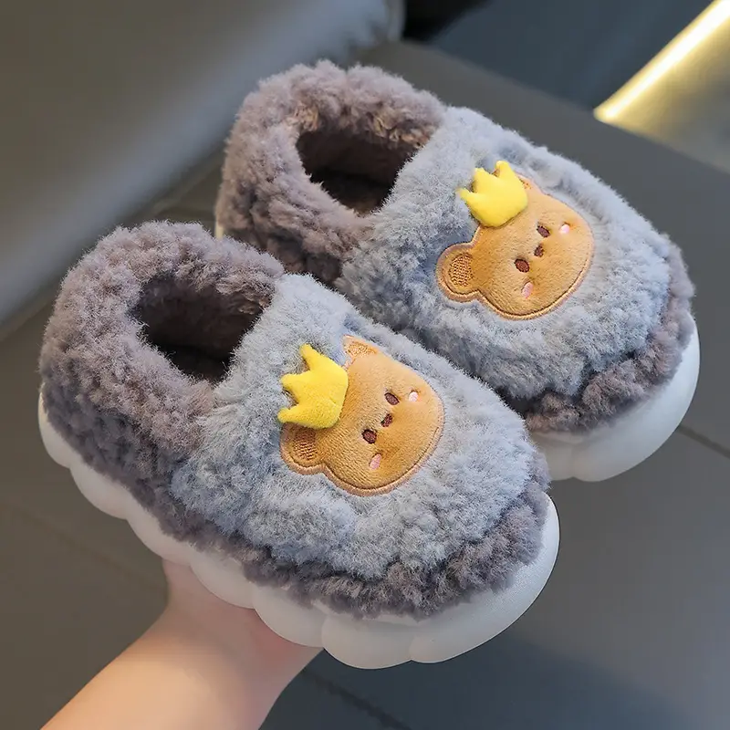 Children's Cotton Slippers Winter 2026 New Indoor Girls' Fur Slippers with Heel Boys' Baby Non-Slip Warm Home Shoes - Image 7