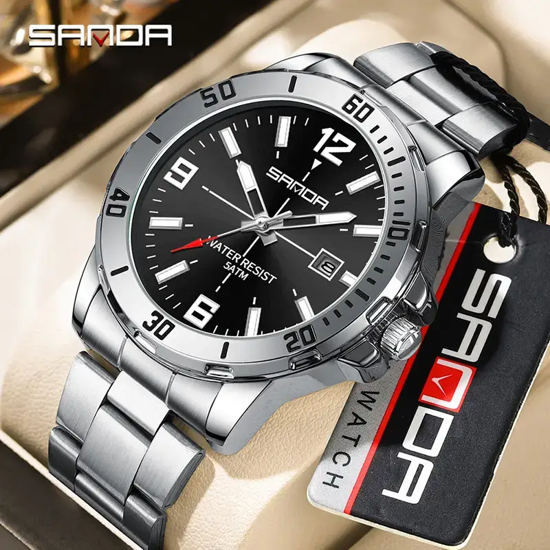Sanda Gold Plated Men's Quartz Watch Large Dial Waterproof Belt - Image 9