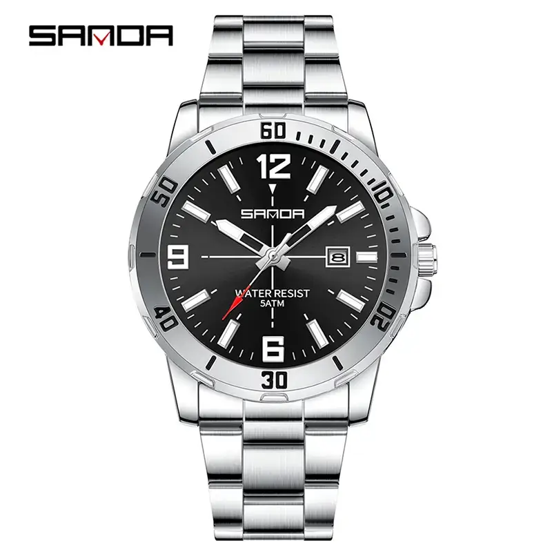 Sanda Gold Plated Men's Quartz Watch Large Dial Waterproof Belt - Image 2
