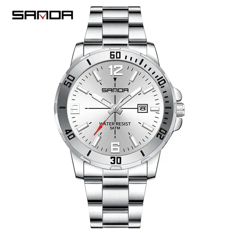 Sanda Gold Plated Men's Quartz Watch Large Dial Waterproof Belt - Image 3