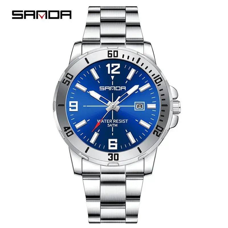 Sanda Gold Plated Men's Quartz Watch Large Dial Waterproof Belt - Image 4