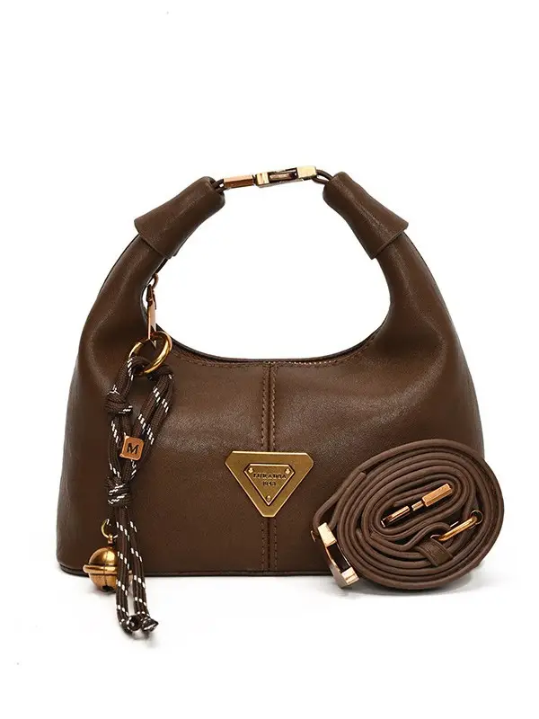 Brown Leather Shoulder Bag with Chain Strap for Women - Image 8