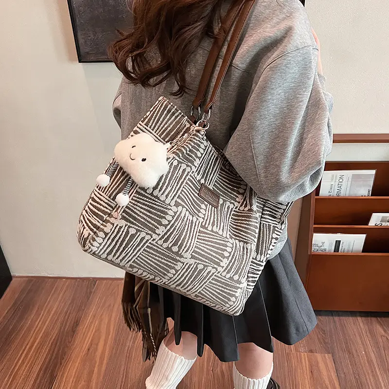 Women's Striped College Bag Winter Large Capacity - Image 6