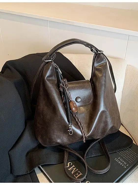 Black Leather Shoulder Tote Bag for Women 2024 Winter - Image 6