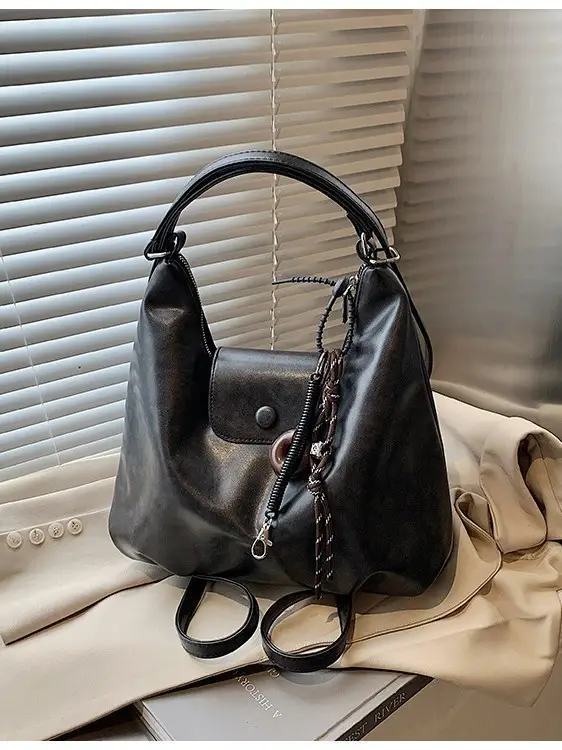 Black Leather Shoulder Tote Bag for Women 2024 Winter - Image 7
