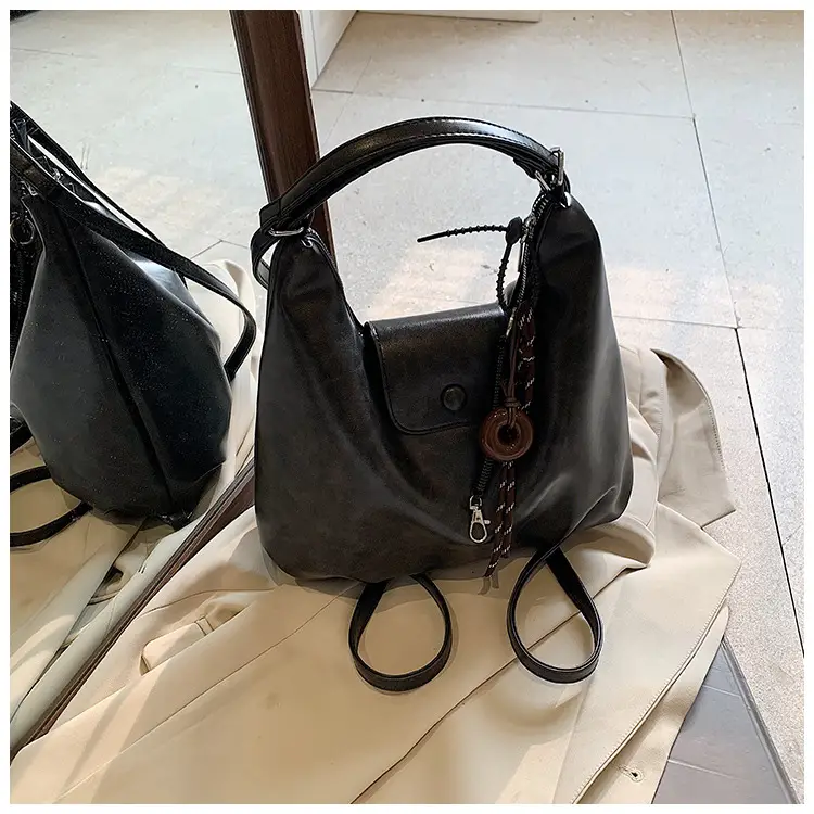 Black Leather Shoulder Tote Bag for Women 2024 Winter — feature 7