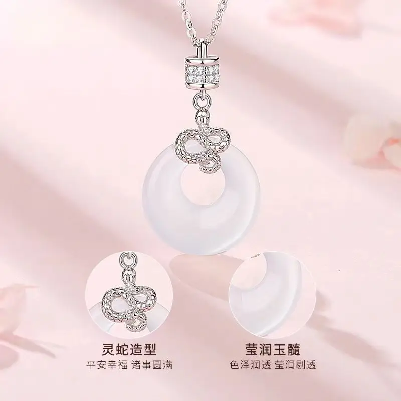 2025 Snake Shaped White Chalcedony Necklace for Women - Image 4