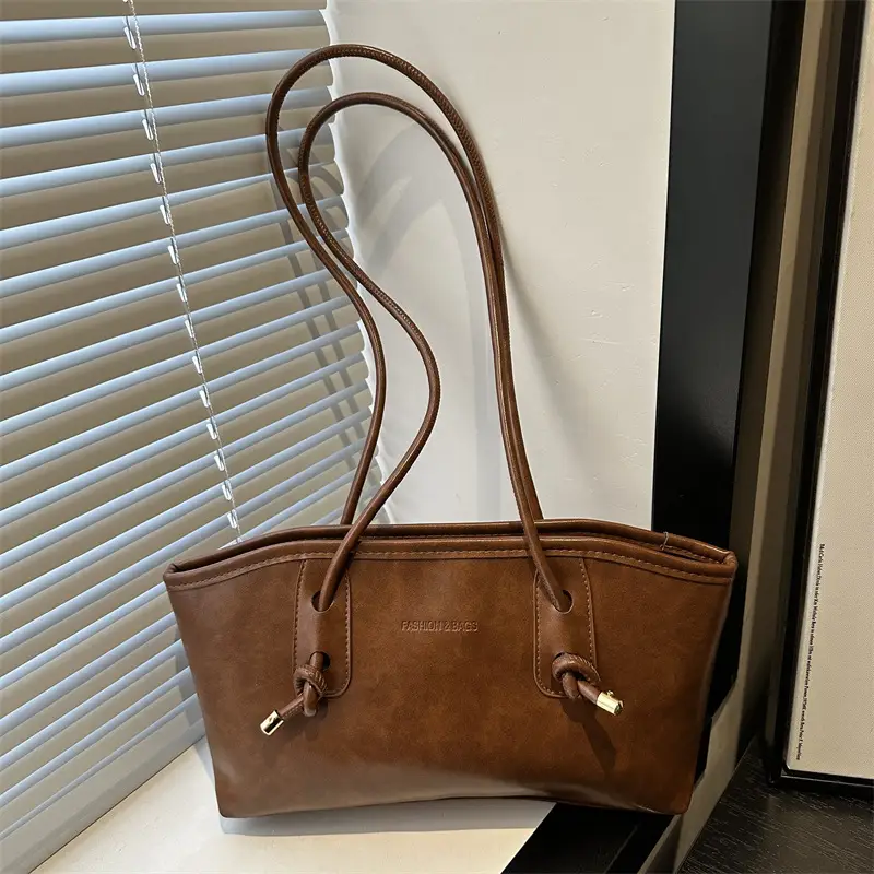 Women's Vintage Textured Shoulder Tote Bag Black - Image 9
