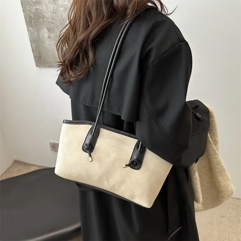 Women's Vintage Textured Shoulder Tote Bag Black - Image 10