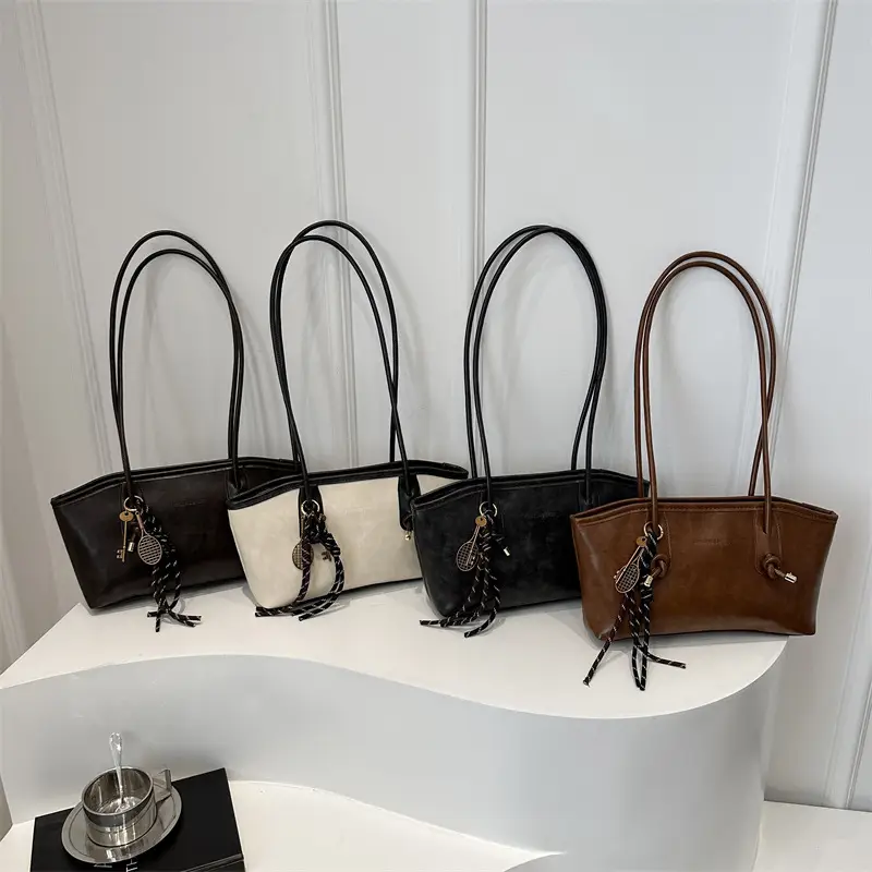 Women's Vintage Textured Shoulder Tote Bag Black - Image 12