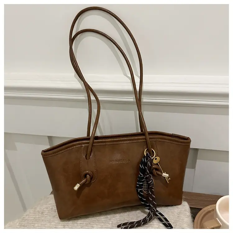 Women's Vintage Textured Shoulder Tote Bag Black — feature 19
