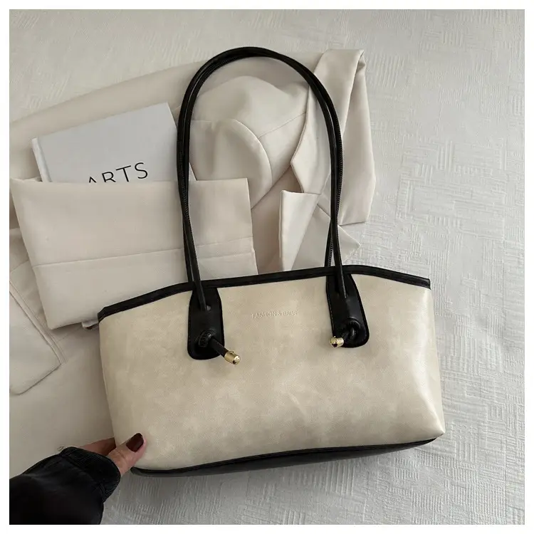 Women's Vintage Textured Shoulder Tote Bag Black - Image 6