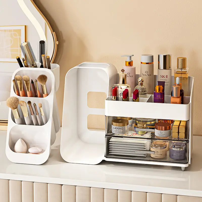 Large Capacity Makeup Storage Box with Pen Holder