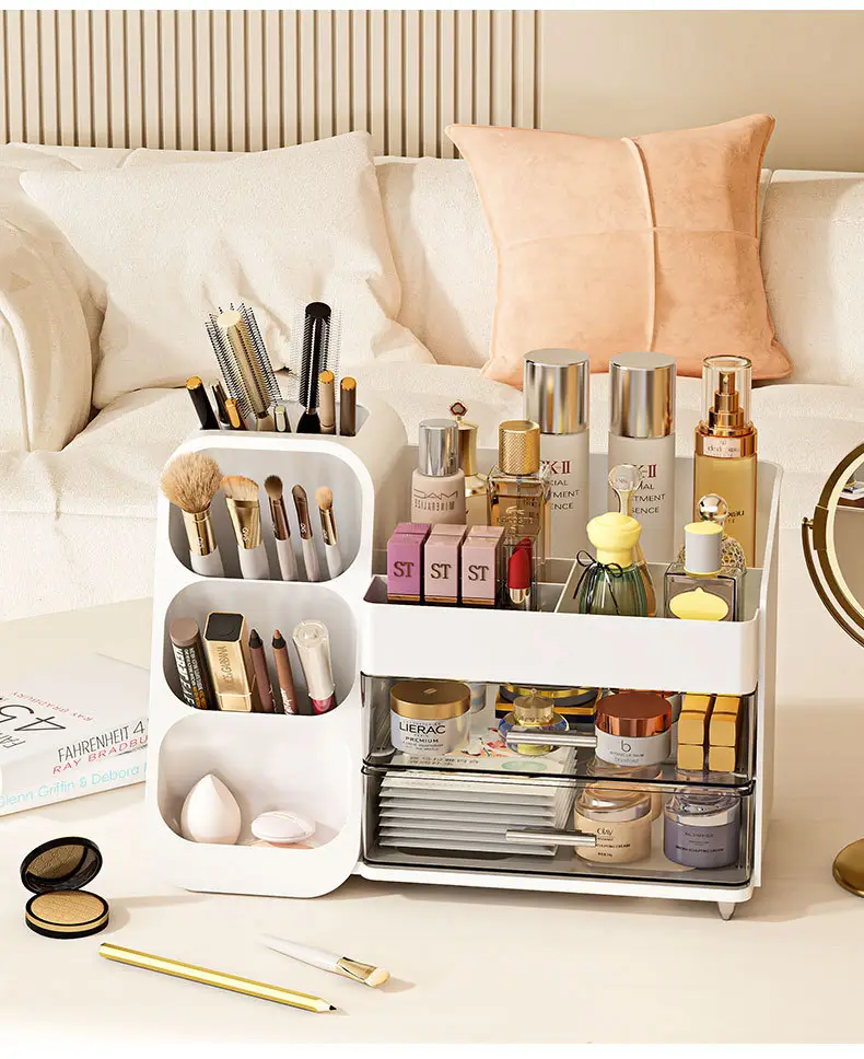 Large Capacity Makeup Storage Box with Pen Holder — feature 15