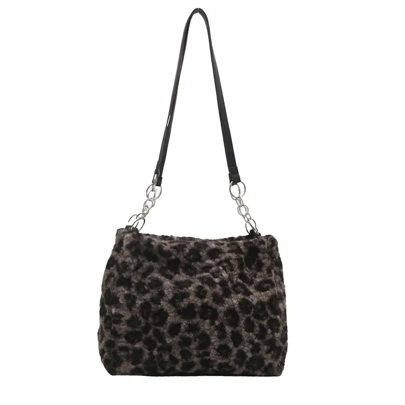 Leopard Print Plush Underarm Bag for Women Large Capacity