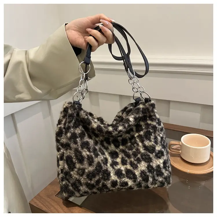 Leopard Print Plush Underarm Bag for Women Large Capacity — feature 12